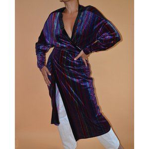 Nostalgic Striped Velvet Robe Dress